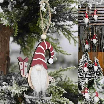 Vianočné Drevené Prívesok Santa Claus Drží Darček Starších Strom Star Visí Xtmas Anonymný Dreva Lesných Box Ornament