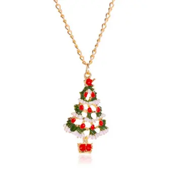 Vianočné Farebná Karikatúra Šperky Roztomilý Odkvapkávanie Oleja Vianočný Stromček Náušnice A Náhrdelník Nastaviť Zliatiny Šperky