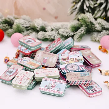 Vianočné Nové Dekorácie Obdĺžnikový Plech Box Mini Candy Box Detí Vianočný Darček Noel Candy Ocele Box Natal Navedad 2021