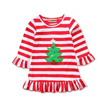 Vianočné Prúžok Šaty Vianočný Strom Šaty Batoľa Detský Baby Dievčatá Oblečenie Oblečenie