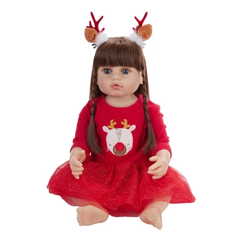 Vianočné Reborn Baby Doll Hračky 55 CM celého Tela Silikónové Batoľa Dievča Bábiky DIY Dlhé Vlasy Playmate Hračky pre Deti Darček k Narodeninám 1213
