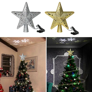 Vianočné Treetop LED Svetlo, Vianočné Dekorácie Prívesok Rotujúce LED Osvetlenie na batériový Vianoce Treetop Zlato Vianoce