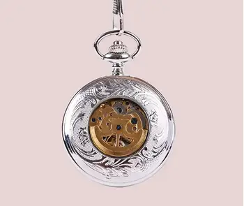 Vintage kvalitné Strieborné transparentné sklo muž darček Automatické mechanické vreckové hodinky poslať box PP19