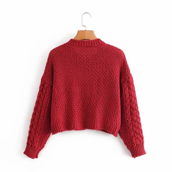 Vintage ženy krátky roh tlačidlo cardigan 2020 na jeseň červená módne dámy o krk knitwears žena knits dievčatá krátke svetre