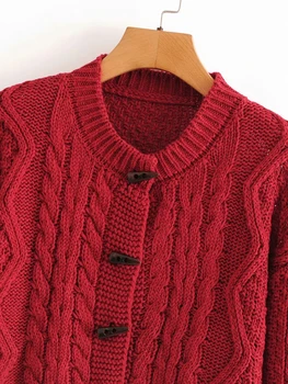 Vintage ženy krátky roh tlačidlo cardigan 2020 na jeseň červená módne dámy o krk knitwears žena knits dievčatá krátke svetre