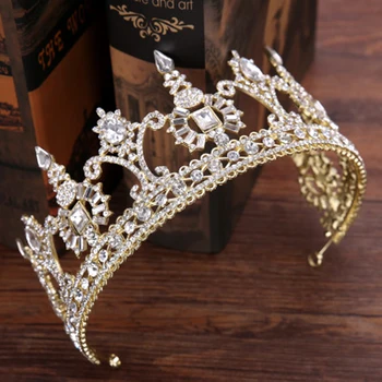 Vintge Gold Crystal Svadbu Kráľovná Veľké Tiara Koruny Svadobné Doplnky Do Vlasov Headpiece Ženy, Vlasy, Šperky Headdress Sprievod Dary 6185