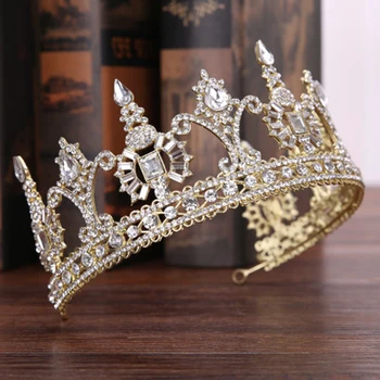 Vintge Gold Crystal Svadbu Kráľovná Veľké Tiara Koruny Svadobné Doplnky Do Vlasov Headpiece Ženy, Vlasy, Šperky Headdress Sprievod Dary