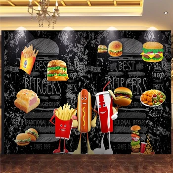 Vlastné 3D Fotografie Tapety Chlieb Hamburger Fast Food Reštaurácia Reštaurácia Pizza Shop Plagát Nástenné Dekorácie Pozadí Wall Art