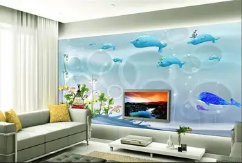 Vlastné 3d fotografie tapety x izba, obývacia izba nástenná maľba podmorského sveta 3D kruhu obrázok gauč, TV joj, netkaných tapiet na stenu 3d 15638
