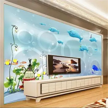 Vlastné 3d fotografie tapety x izba, obývacia izba nástenná maľba podmorského sveta 3D kruhu obrázok gauč, TV joj, netkaných tapiet na stenu 3d