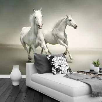 Vlastné 3d nástenná maľba, Dve krásne beží biele kone abstraktných de parede,hotel, reštaurácia, obývacia izba gauč TV steny, spálne, tapety 65311