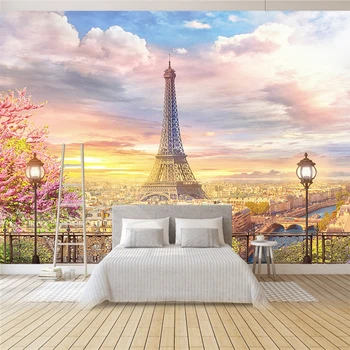 Vlastné akejkoľvek veľkosti 3D nástennú maľbu, tapety, Moderné módne Eiffelova Veža Kvety 3D Pohľad na Stenu-Nálepky YBZ129 105