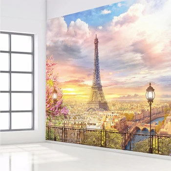 Vlastné akejkoľvek veľkosti 3D nástennú maľbu, tapety, Moderné módne Eiffelova Veža Kvety 3D Pohľad na Stenu-Nálepky YBZ129
