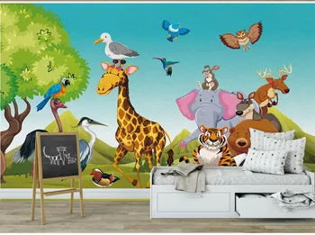 Vlastné Foto Tapety Roztomilý Ručne kreslené Karikatúry Lesné Zvieratá, detská Izba, TV joj, Nástenné Dekorácie, Nástenné Tapety