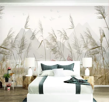 Vlastné tapetu 8d steny pokrývajú jednoduché reed krajinná scenéria nordic pozadí stenu, dekorácie, maliarstvo,