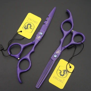 Vlasy kvality DRGSKL fialová Farba vlasov nožnice 6.0 Palcový nôž schssirs profesionálna vlasová kadernícke nožnice tesoura