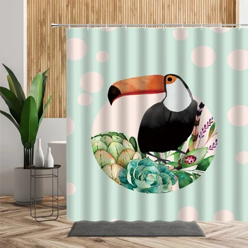 Vtipné Roztomilý Zvierat Kúpeľni Sprchový Záves Papagáj Vaňa Obrazovke 3D animovaný Deti Nepremokavé Domáce Dekorácie Tkaniny, Záclony Sady 1236