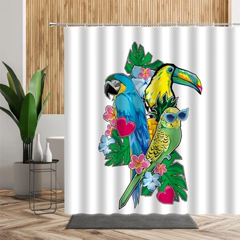 Vtipné Roztomilý Zvierat Kúpeľni Sprchový Záves Papagáj Vaňa Obrazovke 3D animovaný Deti Nepremokavé Domáce Dekorácie Tkaniny, Záclony Sady