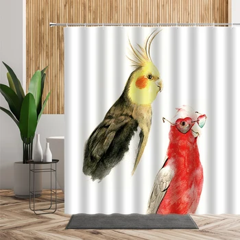 Vtipné Roztomilý Zvierat Kúpeľni Sprchový Záves Papagáj Vaňa Obrazovke 3D animovaný Deti Nepremokavé Domáce Dekorácie Tkaniny, Záclony Sady