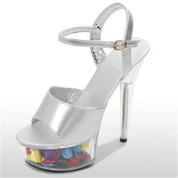 Vysoko Kvalitné Ženské Model T Stanica Pódium Sandále Sexy Crystal Topánky 15 CM Vysoké Podpätky Módne dámske Otvorené Prst Striptérka Topánky