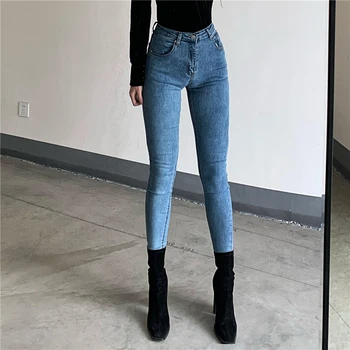 Vysoká strede zúžený úsek tenké Európska a Americká hip džínsové nohavice retro vysoký pás štíhle nohy, nohavice ženy 182