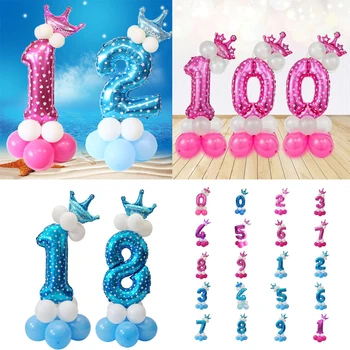 Všetky Čísla Listov Koruny Balóny Stĺpec Nastaviť Narodeniny Baby Sprchový Oblúk Dekor