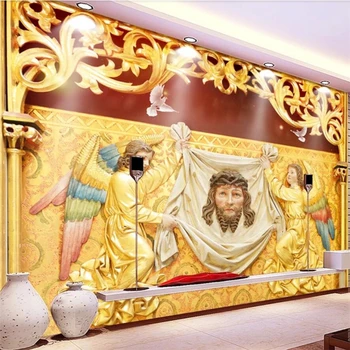 Wellyu Vlastnú tapetu Európskej troch-dimenzionální reliéf Krista Ježiša, umenie pozadí vlastné veľké nástenné zelená tapeta 29319
