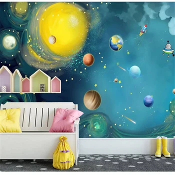 Wellyu Vlastnú tapetu Ručne maľované priestor vesmíru, detskej izby, spálne, veľká pozadí steny foto tapety behang