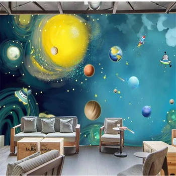 Wellyu Vlastnú tapetu Ručne maľované priestor vesmíru, detskej izby, spálne, veľká pozadí steny foto tapety behang