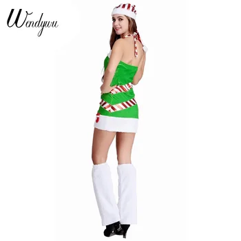Wendywu Ženy, Vianočné Sexy Plavky S Uväzovaním Za Zelená Biela Bodycon Mini Šaty Zimné Kostýmy Legwarmers