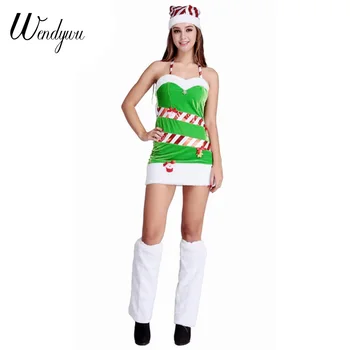 Wendywu Ženy, Vianočné Sexy Plavky S Uväzovaním Za Zelená Biela Bodycon Mini Šaty Zimné Kostýmy Legwarmers