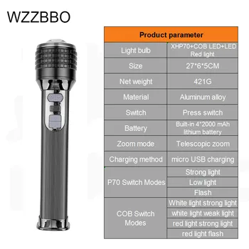 XHP70 Výkonné LED Baterka USB Nabíjateľné 18650 26650 Batérie Baterky prenosné svietidlo taktickú baterku, rybárske potreby na kempovanie