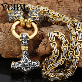 YCHM Viking Vlk Thor Kladivo Náhrdelník z Nehrdzavejúcej Ocele Vlk Hlavu Náhrdelník Škandinávskych Rune Príslušenstvo Severanov Amulet Šperky