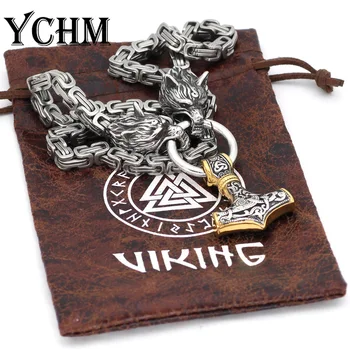 YCHM Viking Vlk Thor Kladivo Náhrdelník z Nehrdzavejúcej Ocele Vlk Hlavu Náhrdelník Škandinávskych Rune Príslušenstvo Severanov Amulet Šperky