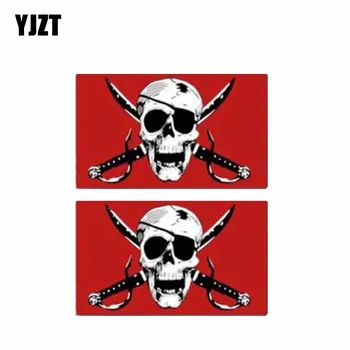 YJZT 2X 9.5 CM*5.7 CM Kreatívne Príslušenstvo Pirate Skull Crimson Windows Auto Nálepky, PVC Odtlačkový 6-0575 14399