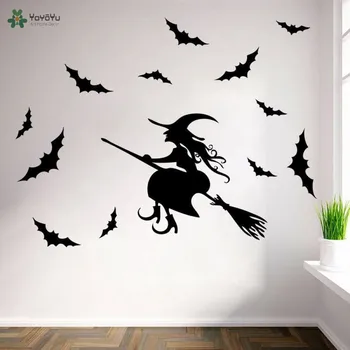 YOYOYU Stenu Odtlačkový Vinyl Umenie Miestnosti Dekorácie Halloween Čarodejnice Bat Dekor Wall Paper Art Removebale Domova Nálepky YO468