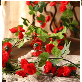 Yumai 170cm Hodváb Ruže Kvet String Umelé Viniča na Stenu, Dekorácie, Závesné Ratanové Kvety Garland Svadobné Domova