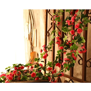 Yumai 170cm Hodváb Ruže Kvet String Umelé Viniča na Stenu, Dekorácie, Závesné Ratanové Kvety Garland Svadobné Domova