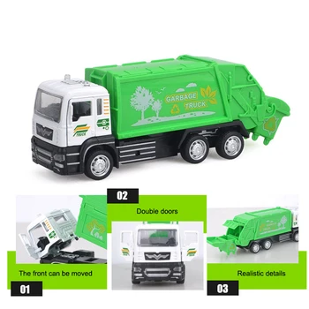 Zelená 1:52 Vytiahnuť Späť Auta Simulácia Dvojité Dvere Odpadkov Čistenie Truck Autíčka Narodeninám Zliatiny Veľké Dump Truck Chlapcov, Hračky