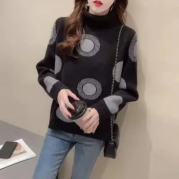 Zimné nový kórejský módne dlhý rukáv zrastov vonkajšie nosenie pulóver voľné korytnačka krku žien polstrovaný top klesnutie