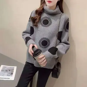 Zimné nový kórejský módne dlhý rukáv zrastov vonkajšie nosenie pulóver voľné korytnačka krku žien polstrovaný top klesnutie