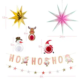 Zlato, Ružové Vianočné Dekorácie pre Domov Papier Star Santa Claus HO HO HO Star Garland Vianoce Bell Snehuliak Elk Honeycomb Papier Fanúšikov 6706