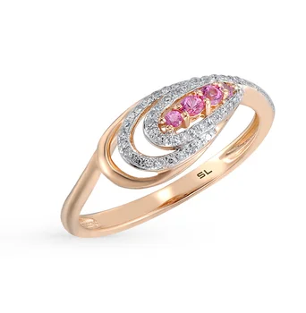 Zlatý prsteň s diamanty, zafíry a slnečnému žiareniu vzorky 585
