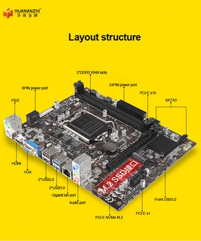 Značka základnej dosky v balíku s VGA HDMI HUANAN ZHI H110 LGA1151 doska s M. 2 slot pre CPU Intel core i3 8100 8G RAM(2*4G)