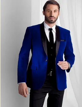 Zákazku Groomsmen Black Klope Ženícha Tuxedos Velvet Muži Obleky, Svadobné Najlepšie kráľovská modrá Blazer vyhovovali 2020(Bunda+Nohavice+Kravatu+Vesta)