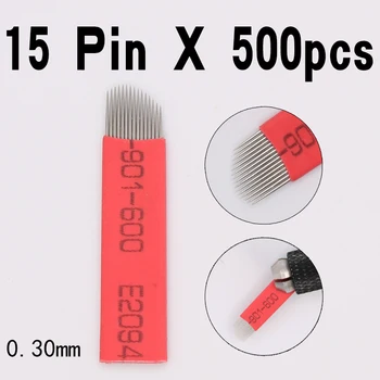 Červená 15-pin U Shape 0,30 mm Tetovanie Obočia Ihly Tetovanie Ihly Permanentného make-upu Obočia, Výšivky Čepeľ Pre 3D Microblading