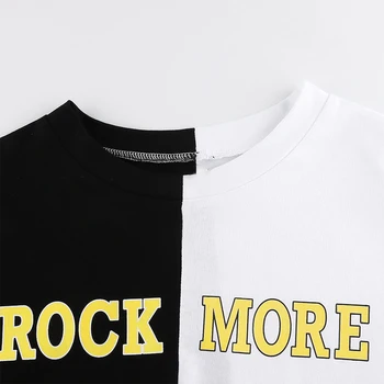 Čierna a Biela-Krátke Rukávy List Tlač Kontrast Kontrast Farieb Bežné T-Shirt Lete