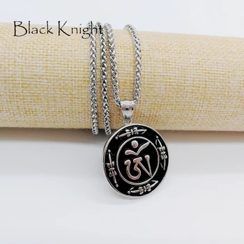 Čierny Rytier Ročníka, strieborná farba nehrdzavejúcej ocele Buddha mantra prívesok náhrdelník náboženské Buddism medaila náhrdelník BLKN0578