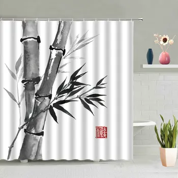 Čína Atrament Maľovanie Zen Sprchový Záves Horských Borovicového Lesa Scenérie Nepremokavé Kúpeľňa Obrazovke Stene Visí Záclony Domova