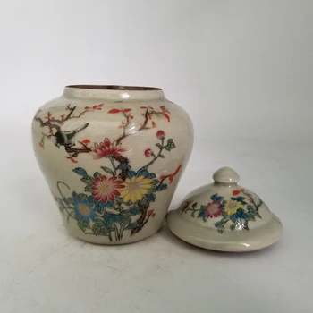 Čínske staré porcelánové Pastel Maľovanie Kvet, Vták Maľovanie Veko Jar